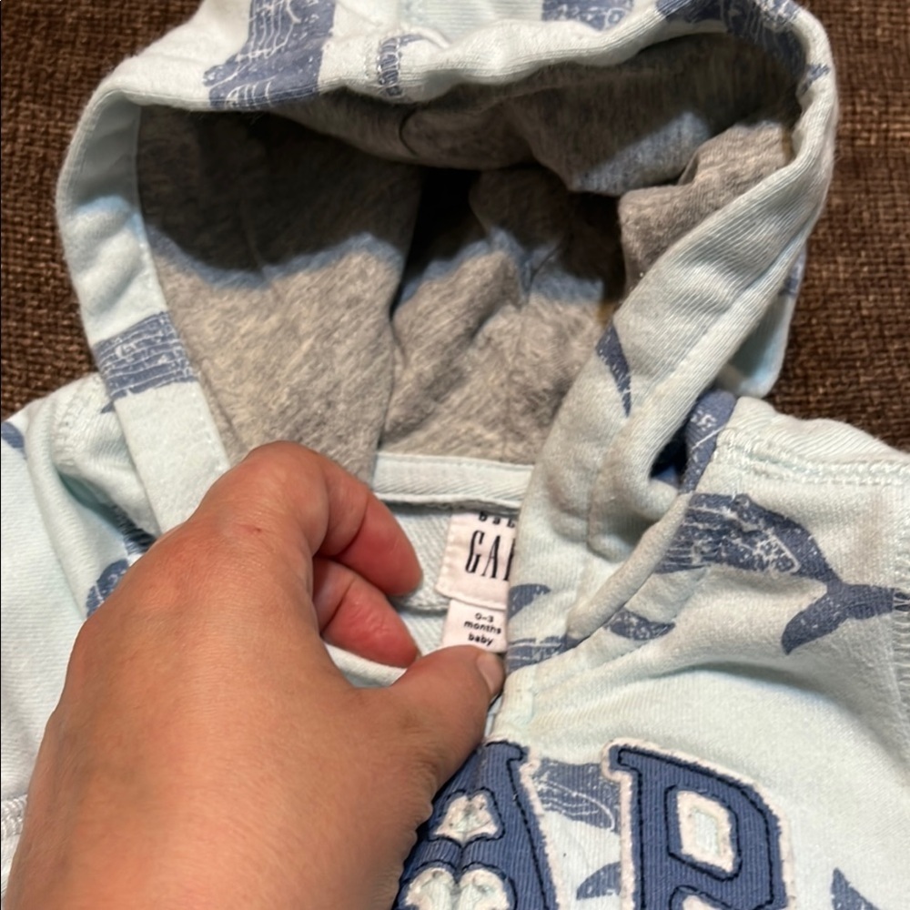 Baby GAP Blue Striped Onesie & Whale Print Cozy Hoodie- Size 0-3 Months - Picture 4 of 6